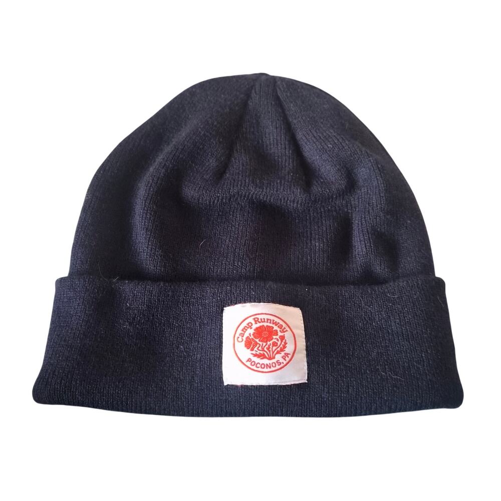 Vintage Camp Runway Poconos PA Big Accessories Black Knit Beanie Hat Skater